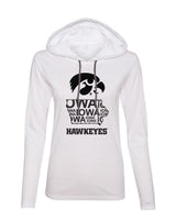 Women's Iowa Long Sleeve Hooded Tee - Iowa Hawkeye State Outline