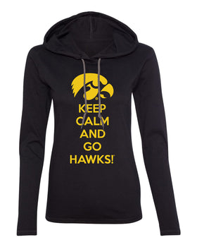 Iowa Women's Long Sleeve Hooded Tee Shirt - Keep Calm and Go Hawks