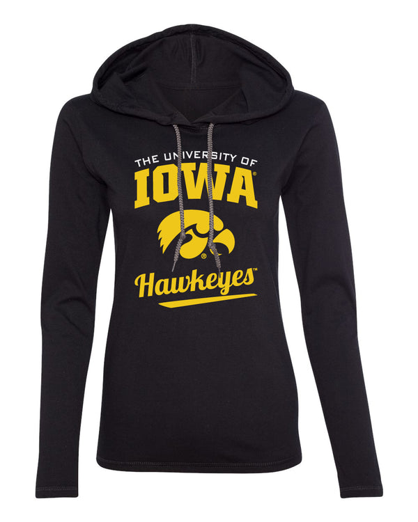 Women's Iowa Hawkeyes Long Sleeve Hooded Tee Shirt - The University Of Iowa Script Hawkeyes