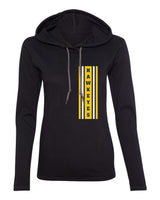 Women's Iowa Hawkeyes Long Sleeve Hooded Tee Shirt - Vertical Stripe with HAWKEYES