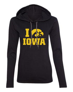 Women's Iowa Hawkeyes Long Sleeve Hooded Tee Shirt - I Love IOWA