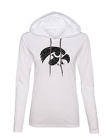 Women's Iowa Hawkeyes Long Sleeve Hooded Tee Shirt - Tigerhawk Logo in Black Glitter