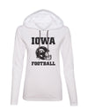 Women's Iowa Hawkeyes Long Sleeve Hooded Tee Shirt - Iowa Football Helmet on White