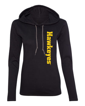Women's Iowa Hawkeyes Long Sleeve Hooded Tee Shirt - Vertical Offset Hawkeyes