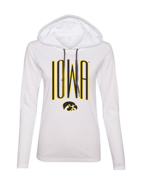 Women's Iowa Hawkeyes Long Sleeve Hooded Tee Shirt - Iowa Arch with Tigerhawk