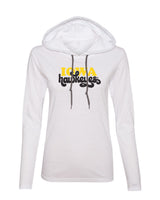 Women's Iowa Hawkeyes Long Sleeve Hooded Tee Shirt - Retro Iowa Script Hawkeyes