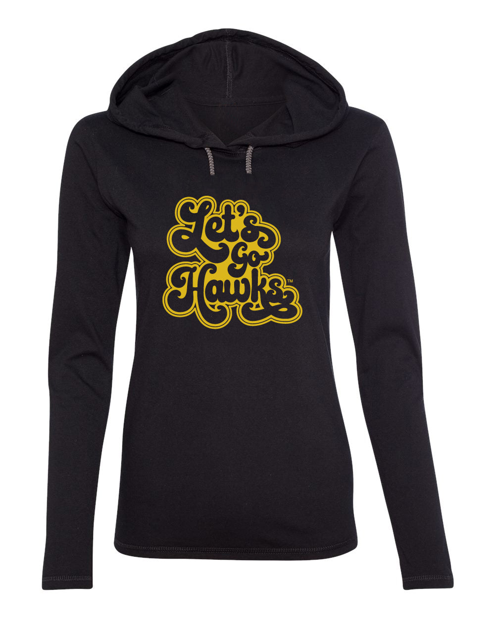 Women's Iowa Hawkeyes Long Sleeve Hooded Tee Shirt - Retro Let's Go Hawks
