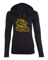 Women's Iowa Hawkeyes Long Sleeve Hooded Tee Shirt - Retro Let's Go Hawks