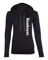 Women's Iowa Hawkeyes Long Sleeve Hooded Tee Shirt - Vertical Offset Hawkeyes