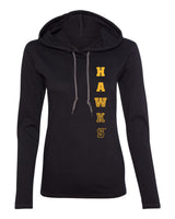 Women's Iowa Hawkeyes Long Sleeve Hooded Tee Shirt - Vertical Hawks Fade