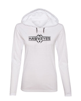 Women's Iowa Hawkeyes Long Sleeve Hooded Tee Shirt - Striped HAWKEYES Football Laces