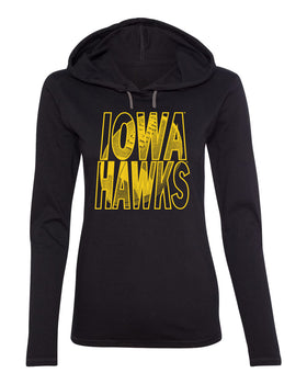 Women's Iowa Hawkeyes Long Sleeve Hooded Tee Shirt - Iowa Hawks Football Image