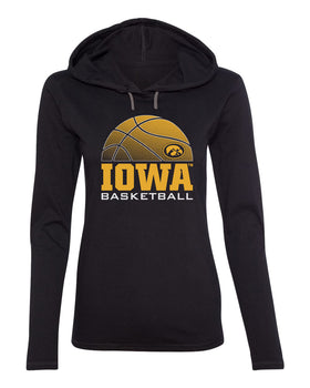 Women's Iowa Hawkeyes Long Sleeve Hooded Tee Shirt - Iowa Basketball Oval Tigerhawk