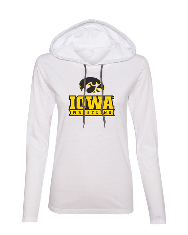 Women's Iowa Hawkeyes Long Sleeve Hooded Tee Shirt - Iowa Wrestling Black and Gold