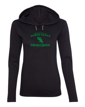 Women's North Texas Mean Green Long Sleeve Hooded Tee Shirt - North Texas Arch Primary Logo
