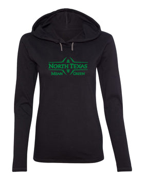 Women's North Texas Mean Green Long Sleeve Hooded Tee Shirt - North Texas Football Laces