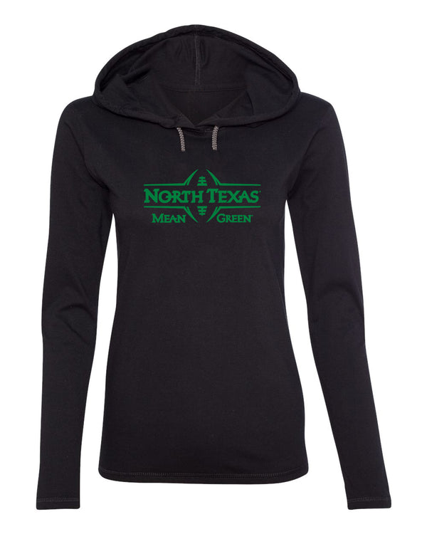 Women's North Texas Mean Green Long Sleeve Hooded Tee Shirt - North Texas Football Laces