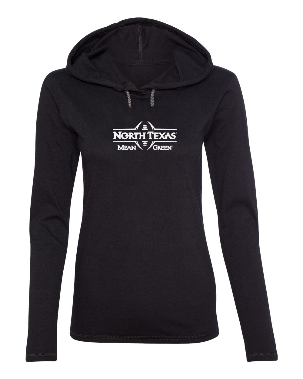 Women's North Texas Mean Green Long Sleeve Hooded Tee Shirt - Mean Green Football Laces