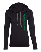 Women's North Texas Mean Green Long Sleeve Hooded Tee Shirt - Vertical University of North Texas