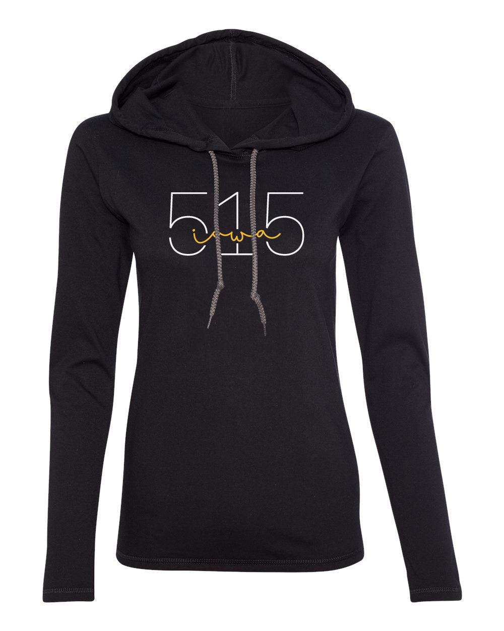 Women's Iowa Hawkeyes Long Sleeve Hooded Tee Shirt - 515 Area Code