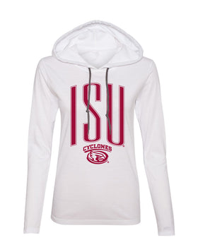 Women's Iowa State Cyclones Long Sleeve Hooded Tee Shirt - Giant ISU with Cy Swirl