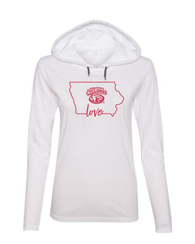 Women's Iowa State Cyclones Long Sleeve Hooded Tee Shirt - Cyclones Love State Outline