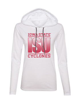 Women's Iowa State Cyclones Long Sleeve Hooded Tee Shirt - ISU Fade Red on White