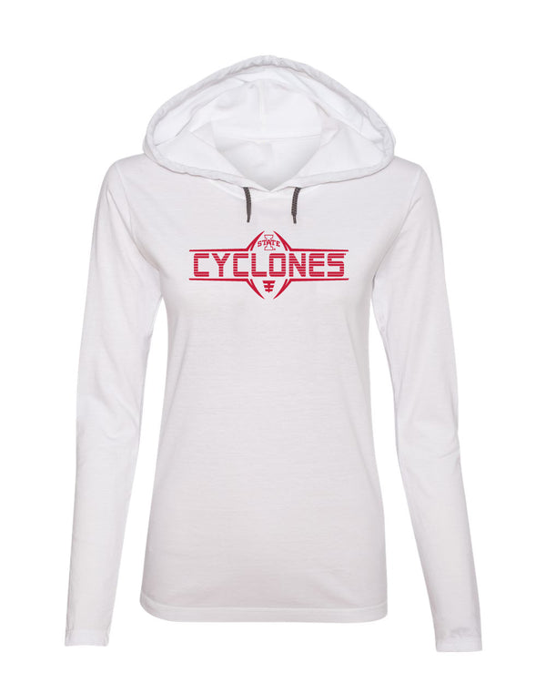 Women's Iowa State Cyclones Long Sleeve Hooded Tee Shirt - Striped CYCLONES Football Laces