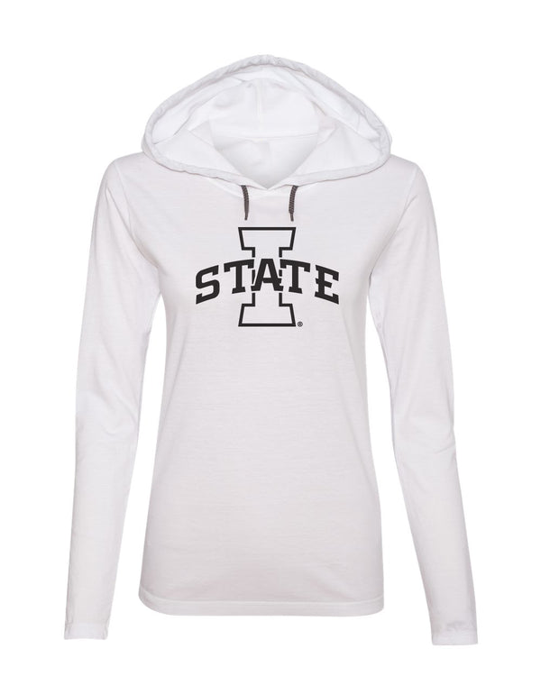 Women's Iowa State Cyclones Long Sleeve Hooded Tee Shirt - I-State Primary Logo White Out