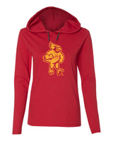 Women's Iowa State Cyclones Long Sleeve Hooded Tee Shirt - Cy The Cyclones Mascot Full Body