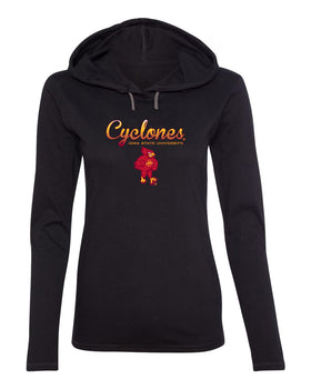 Women's Iowa State Cyclones Long Sleeve Hooded Tee Shirt - Script Cyclones Full Color Fade with Cy