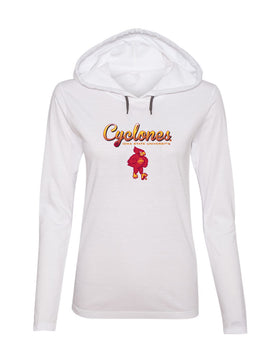 Women's Iowa State Cyclones Long Sleeve Hooded Tee Shirt - Script Cyclones Full Color Fade with Cy