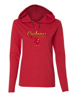 Women's Iowa State Cyclones Long Sleeve Hooded Tee Shirt - Script Cyclones Full Color Fade with Cy