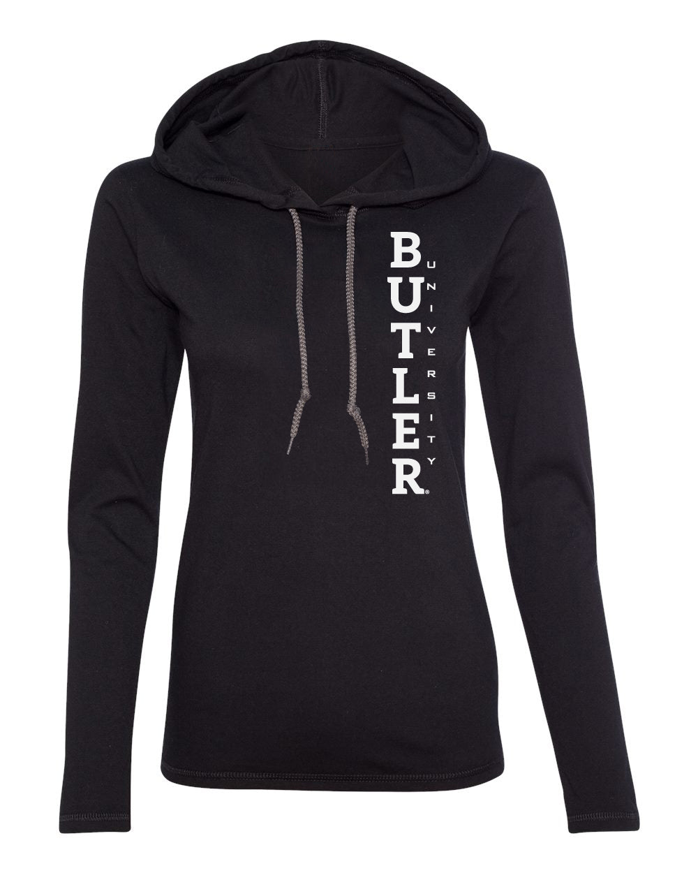 Women's Butler Bulldogs Long Sleeve Hooded Tee Shirt - Vertical Butler University