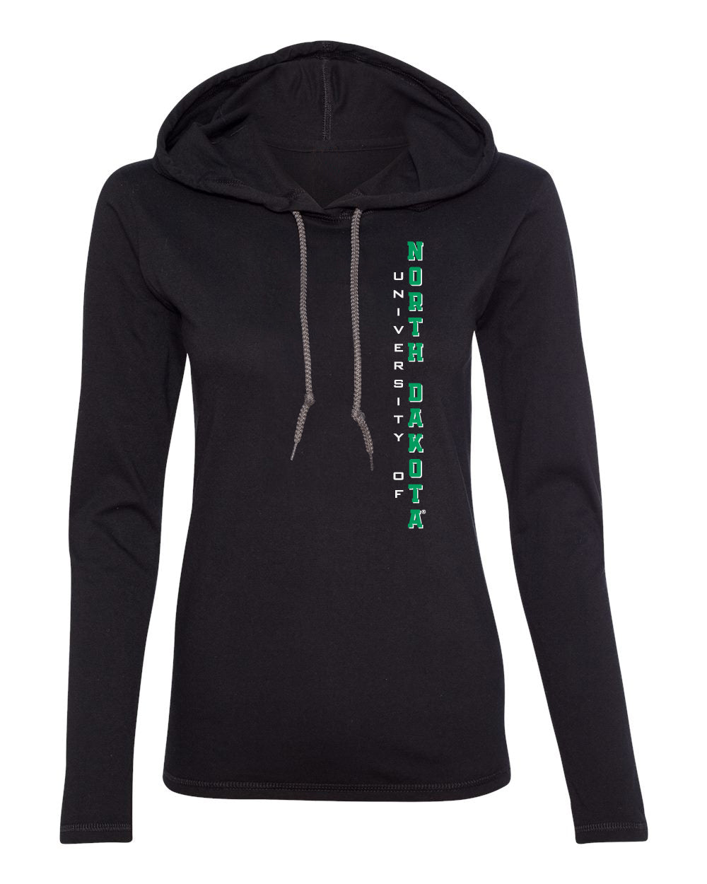 Women's North Dakota Fighting Hawks Long Sleeve Hooded Tee Shirt - Vertical University of North Dakota