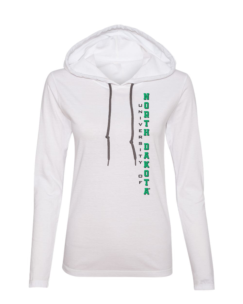 Women's North Dakota Fighting Hawks Long Sleeve Hooded Tee Shirt - Vertical University of North Dakota