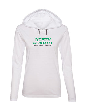 Women's North Dakota Fighting Hawks Long Sleeve Hooded Tee Shirt - Official Stacked UND Word Mark