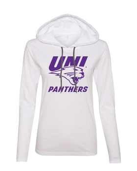 Women's Northern Iowa Panthers Long Sleeve Hooded Tee Shirt - Purple UNI Panthers Logo on White