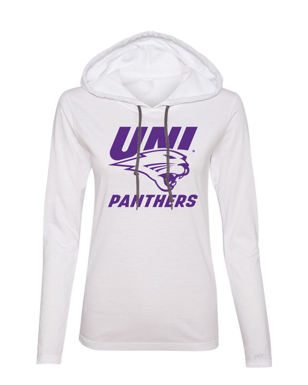 Women's Northern Iowa Panthers Long Sleeve Hooded Tee Shirt - Purple UNI Panthers Logo on White