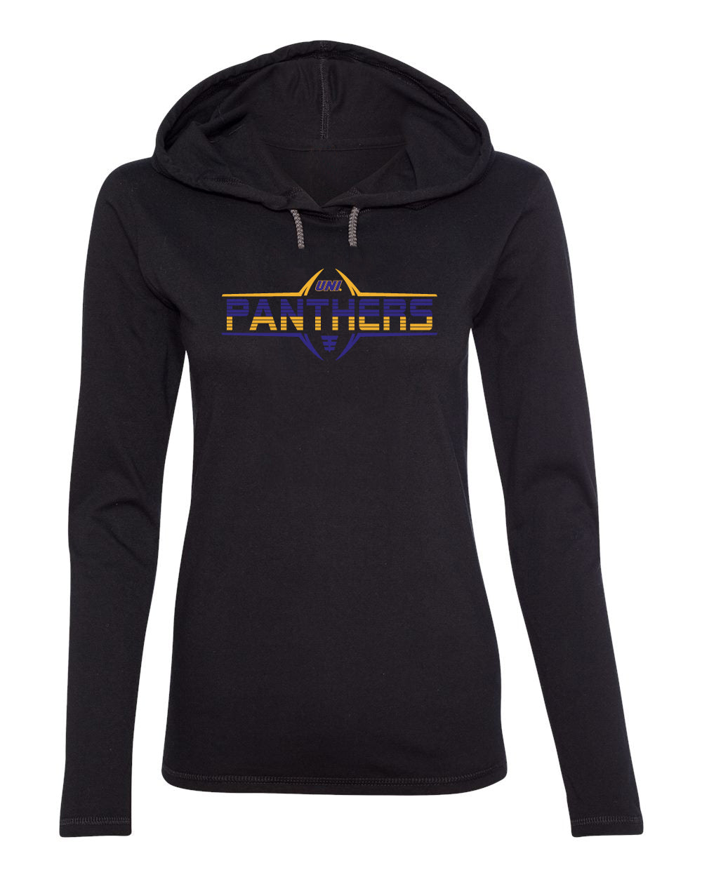 Women's Northern Iowa Panthers Long Sleeve Hooded Tee Shirt - Striped UNI Panthers Football Laces