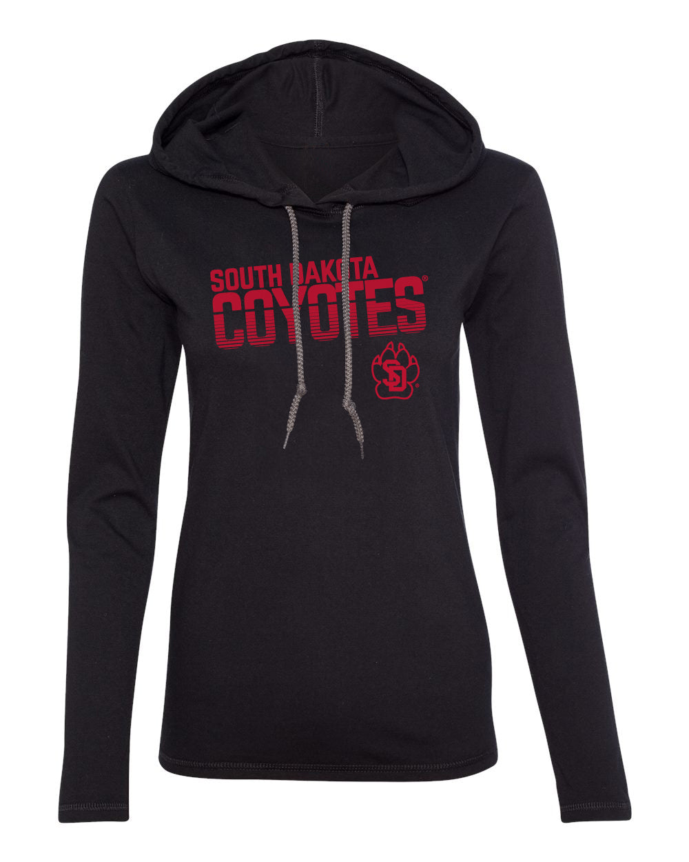 Women's South Dakota Coyotes Long Sleeve Hooded Tee Shirt - Coyotes Stripe Fade