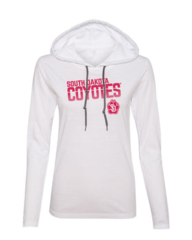 Women's South Dakota Coyotes Long Sleeve Hooded Tee Shirt - Coyotes Stripe Fade