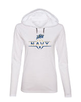 Women's Navy Midshipmen Long Sleeve Hooded Tee Shirt - Navy Football Laces and Goat
