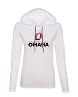 Women's Omaha Mavericks Long Sleeve Hooded Tee Shirt - University of Nebraska Omaha with Primary Logo on White