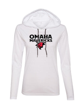Women's Omaha Mavericks Long Sleeve Hooded Tee Shirt - Omaha Mavericks with Bull on White