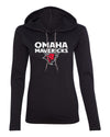 Women's Omaha Mavericks Long Sleeve Hooded Tee Shirt - Omaha Mavericks with Bull on Black
