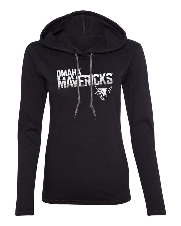 Women's Omaha Mavericks Long Sleeve Hooded Tee Shirt - Mavericks Stripe Fade