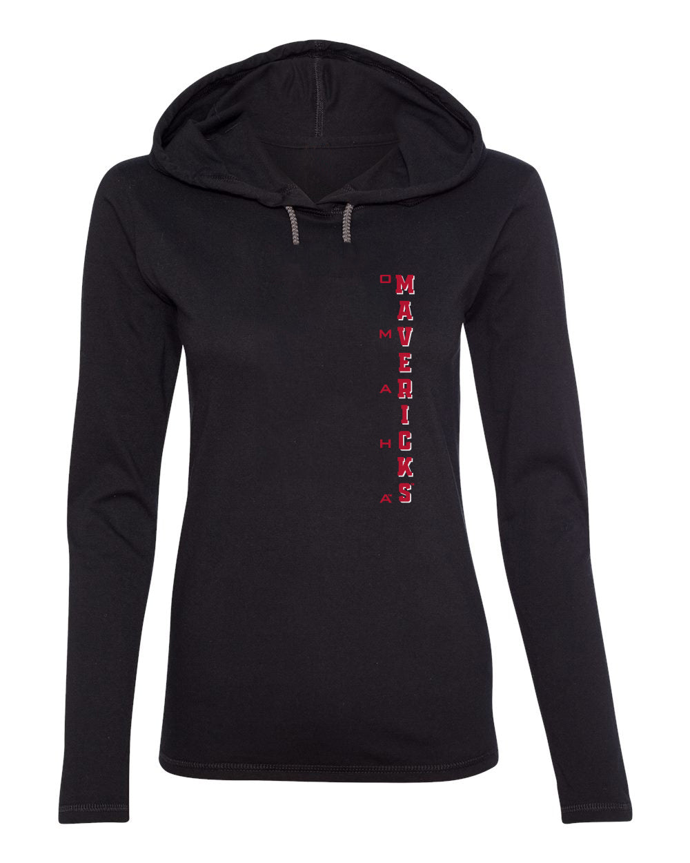Women's Omaha Mavericks Long Sleeve Hooded Tee Shirt - Vertical UNO Mavericks