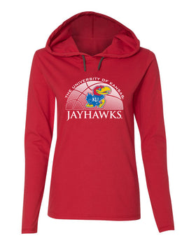 Women's Kansas Jayhawks Long Sleeve Hooded Tee Shirt - Kansas Basketball Primary Logo