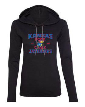 Women's Kansas Jayhawks Long Sleeve Hooded Tee Shirt - Rock Chalk Jayhawks